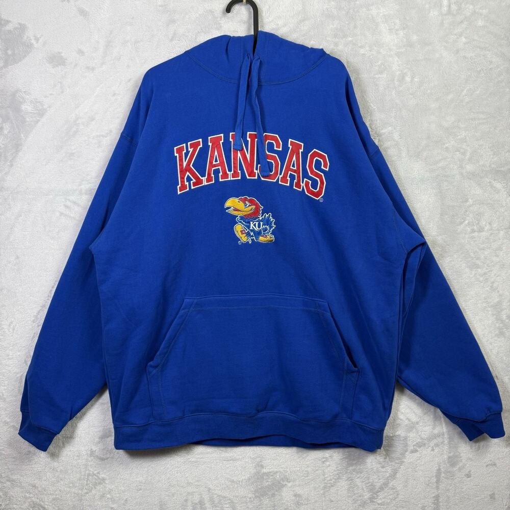 Kansas Jayhawks Hooded‎ Sweatshirts Men's XL Blue Soft Campus Drive Embroidered